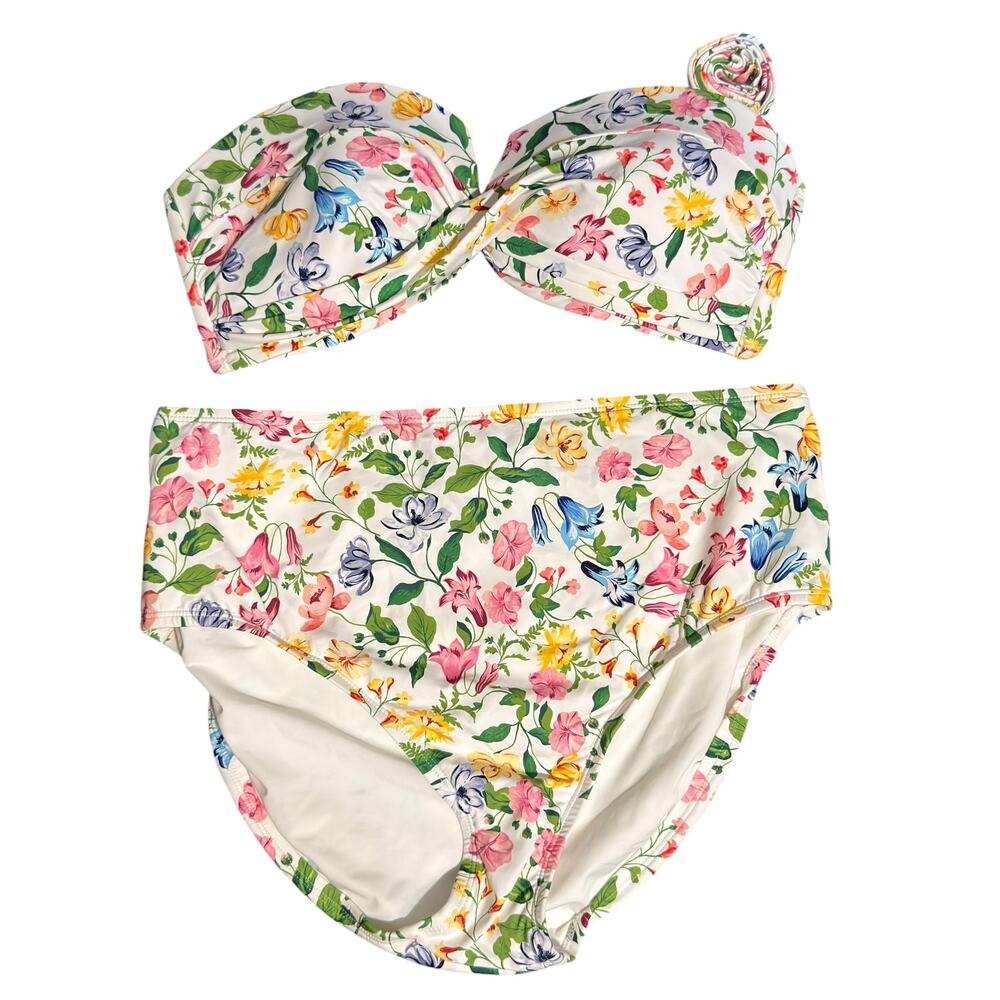 Loft Beach White Floral Bandeau High Waisted Bikini Size XXL NWOT